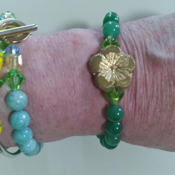 💎🎁 8" Boho Genuine Green Aventurine Flower 🌼 Bracelet 🙂 Magnetic Closure!💥 - Picture 8 of 14